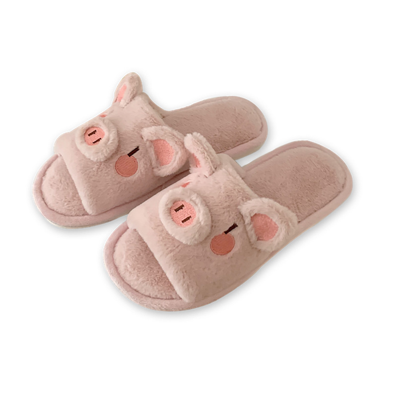 Chinese trend Chinese-style cotton and linen slippers s cartoon girl heart cotton slippers for women autumn and winter indoor home use student flat flat one-line wool slippers Specification image