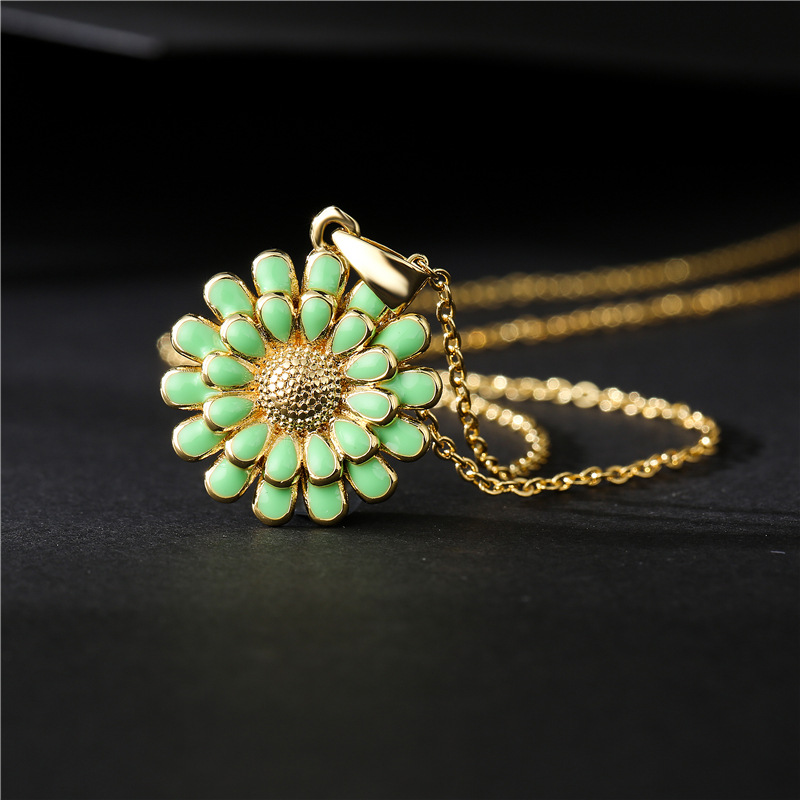 Cross-border supply 10-color oil-dripping sunflower pendant, copper-plated 18K gold necklace, popular European and American accessories detail image 7