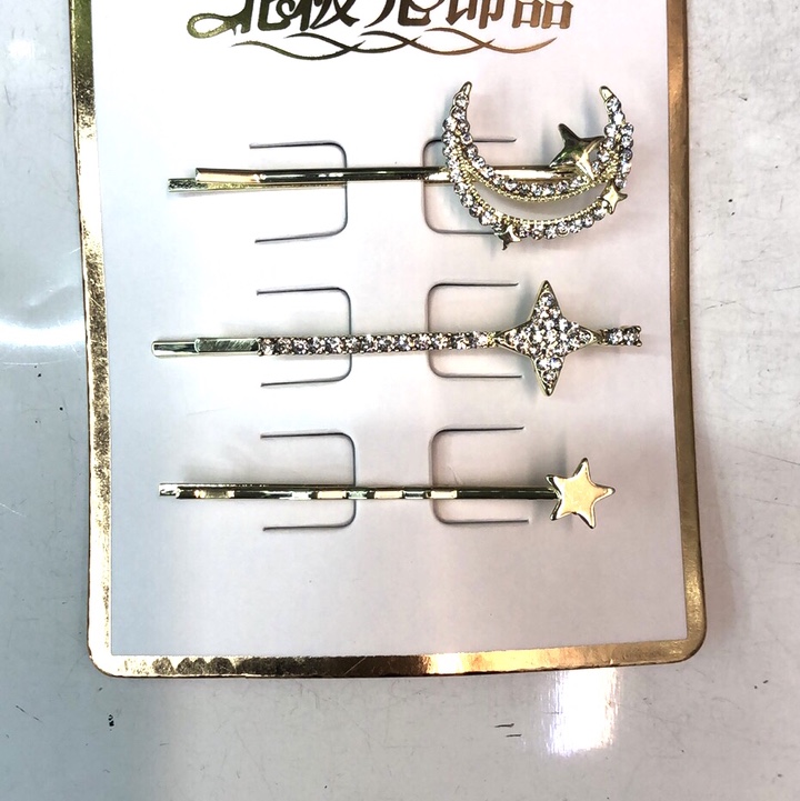 Korean version white diamond duckbill clip, large bangs hair clip, hair accessory, water diamond coil, hair clip, top clip, edge clip, broken hair clip and hairpin set, moon