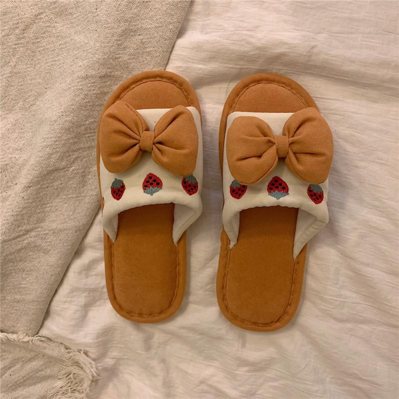 2021 Women's Summer fashion fabric slippers for indoor home use, cute and girlish bow linen floor slippers Specification image