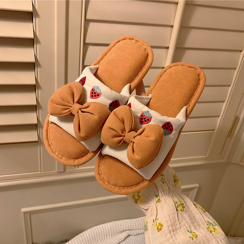 2021 Women's Summer fashion fabric slippers for indoor home use, cute and girlish bow linen floor slippers Item Picture