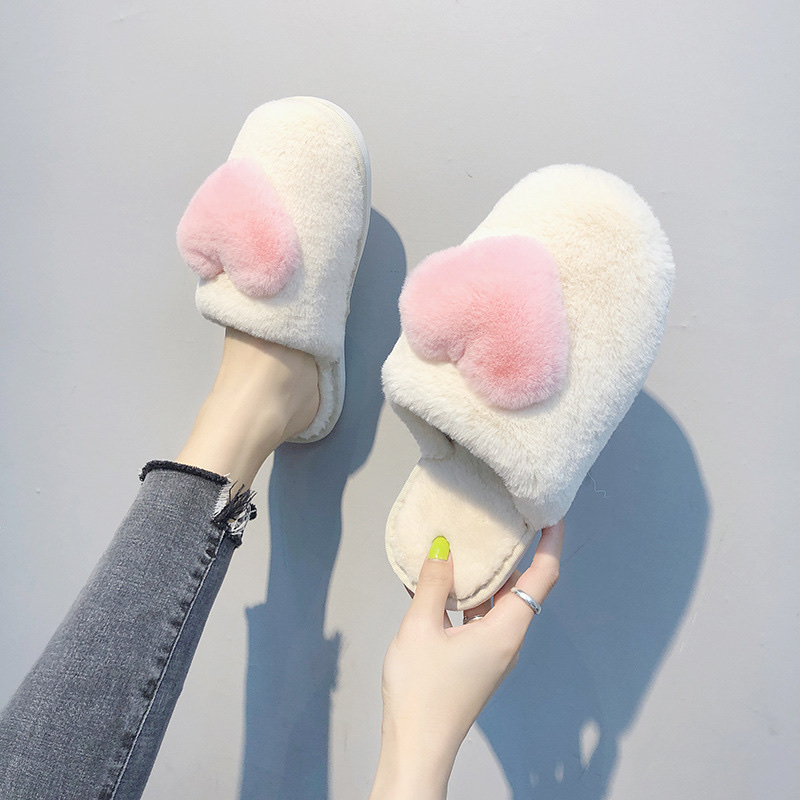 Baotou Indoor Home Female Cotton Drag Autumn And Winter New Korean Version Of Love Plush Warm Slippers Item Picture