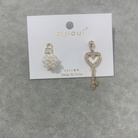 韩国新款珍珠花朵AB版不对称耳钉钥匙锁心长款甜美耳坠耳环耳饰