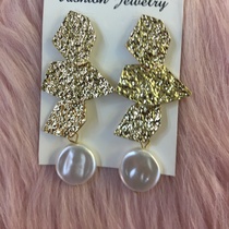 Network red 925 silver needle stacked gold pearl flat earring girl