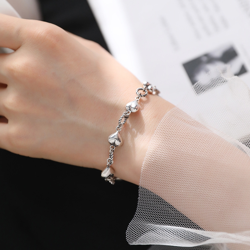 925银手链心形网红款简约韩版细节图