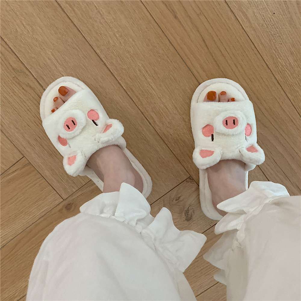 Chinese trend Chinese-style cotton and linen slippers s cartoon girl heart cotton slippers for women autumn and winter indoor home use student flat flat one-line wool slippers details Picture