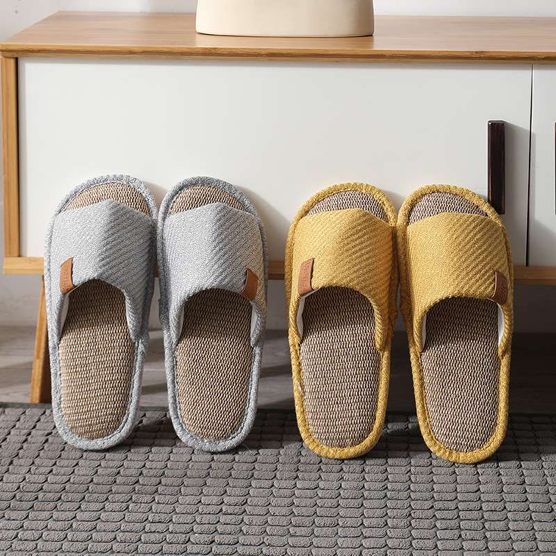 2021 new summer slippers for women couples, indoor couples, home use, warm floor, anti-slip linen slippers Specification image