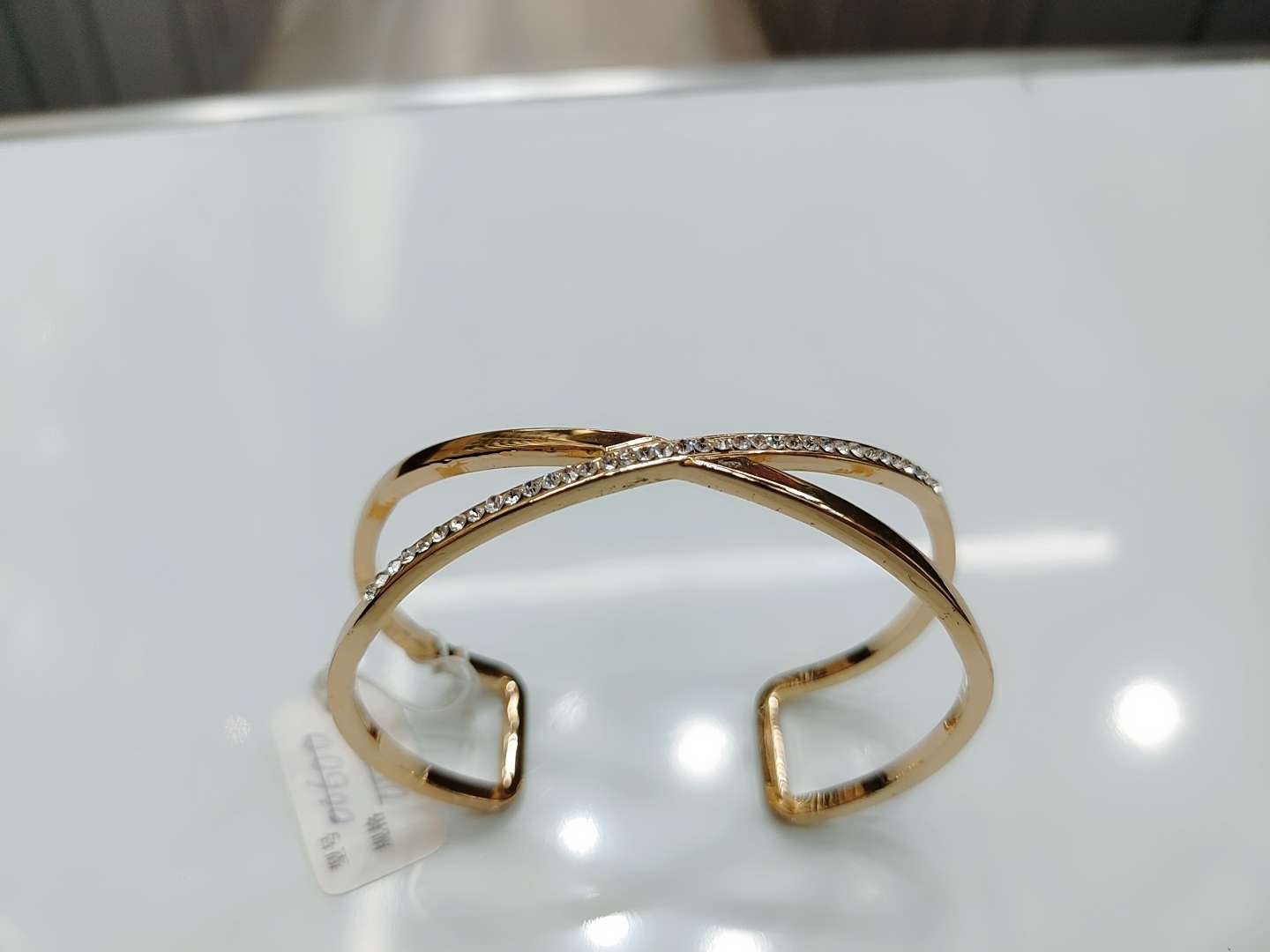 A high-end, elegant, light luxury, versatile, simple metallic texture, hollowed-out wide micro-label open bracelet for girls Item Picture