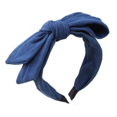 Denim Light Blue Skew Bow Headband Vintage Lace Pearl Headband Face Press Headband Headband Lady