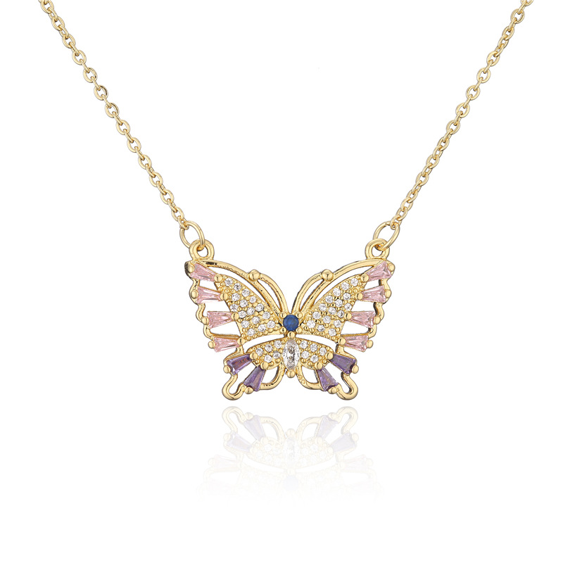 Cross-border new product copper micro-inlaid colored zirconium butterfly pendant necklace detail image 3