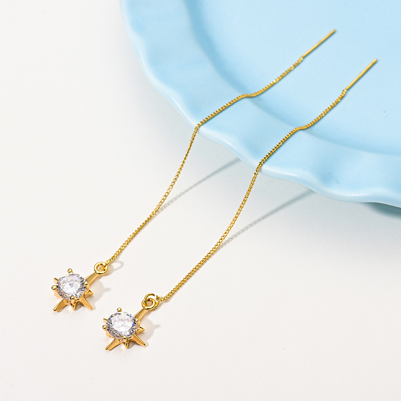 2021 Live-streaming bestseller 925 Silver Needle Gold-plated Zircon Ear Thread Women's Niche Simple Earrings, fashionable earrings wholesale 1 detail image 6