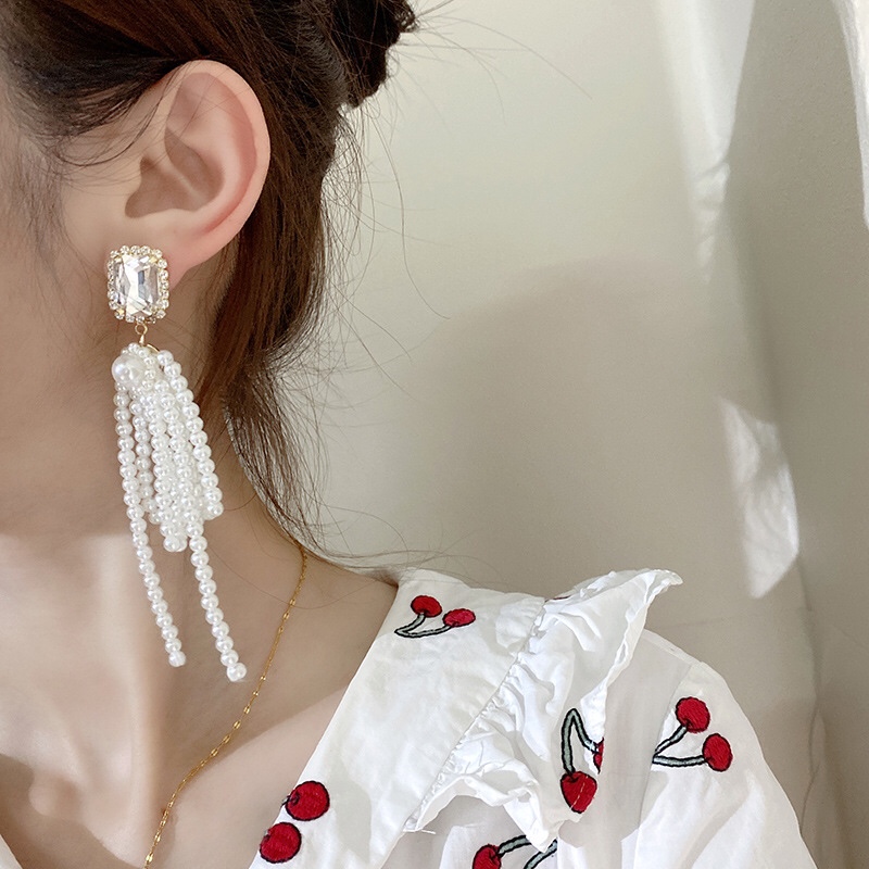Internet hit 925 silver needle pearl earring pendant girl