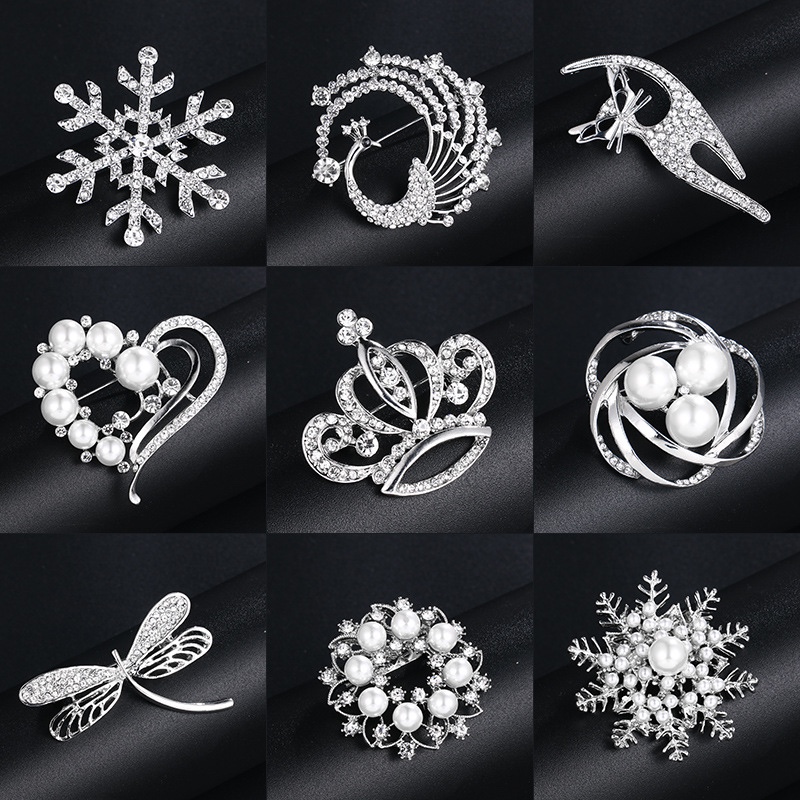 胸针定制珍珠胸针水钻雪花别针合金胸花手捧花服饰配件饰品brooch
