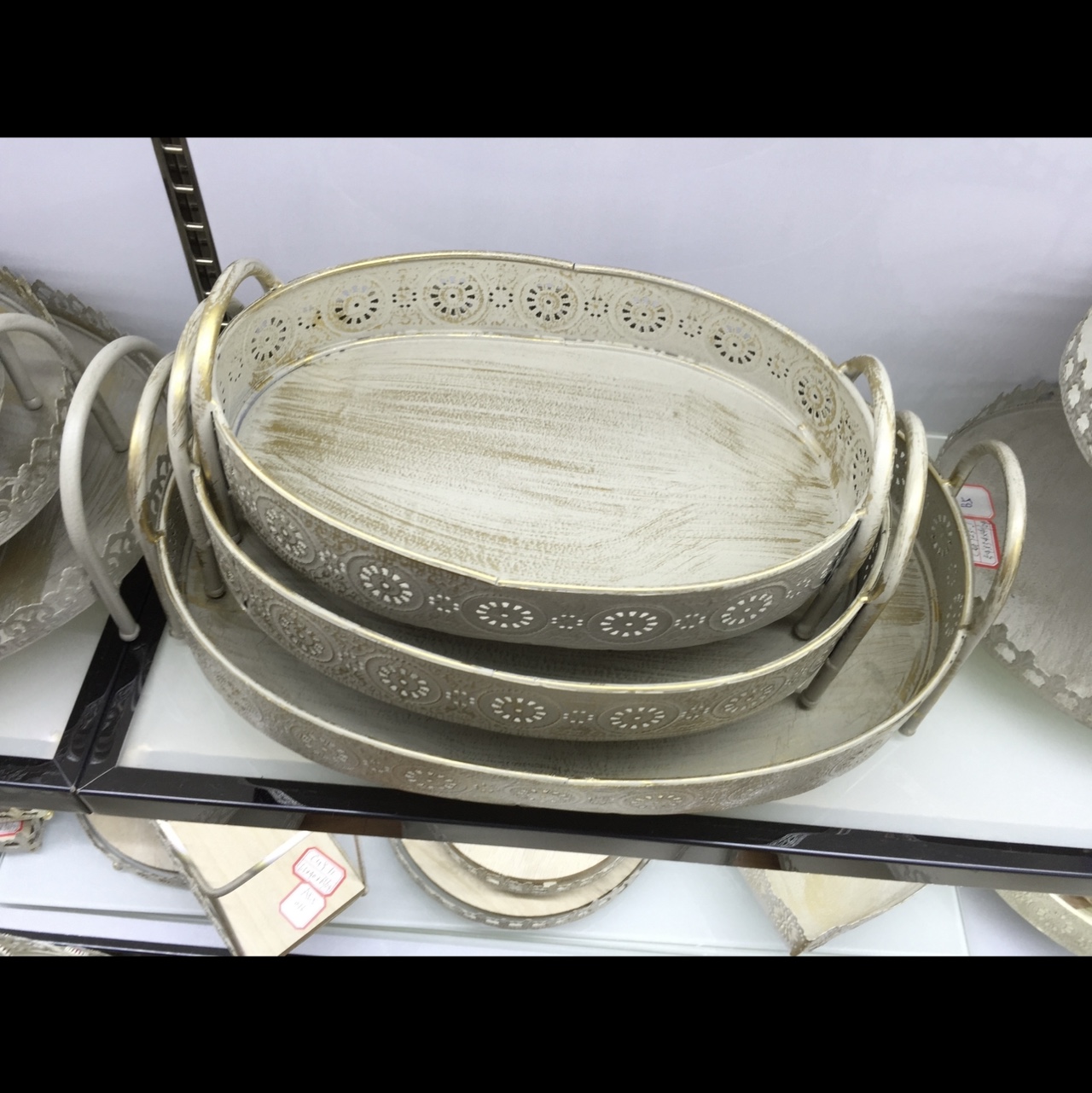 Korean ins wind stainless steel jewelry tray desktop storage tray Cosmetics jewelry tray metal tray wholesale hollow design Xinxing process thumbnail