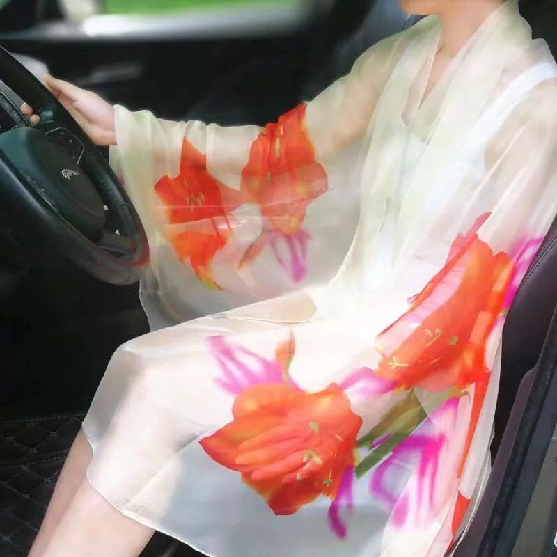 Suzhou Printed Sunscreen Super Size Large Flower Silk Silk Mother Seaside Scarf