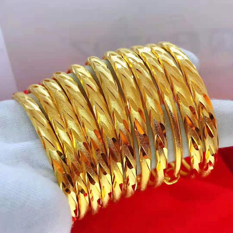 6N Gold branch Jade leaf sand surface push-pull bracelet, brass material
