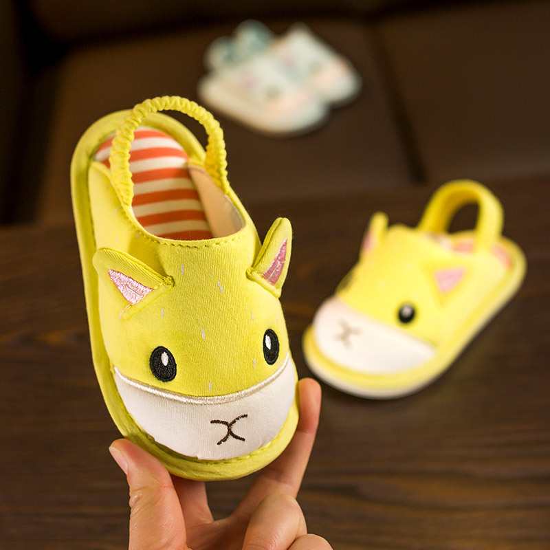 小鹿米利男童秋季宝宝防滑软底卡通女童家居小童棉鞋 儿童布拖鞋