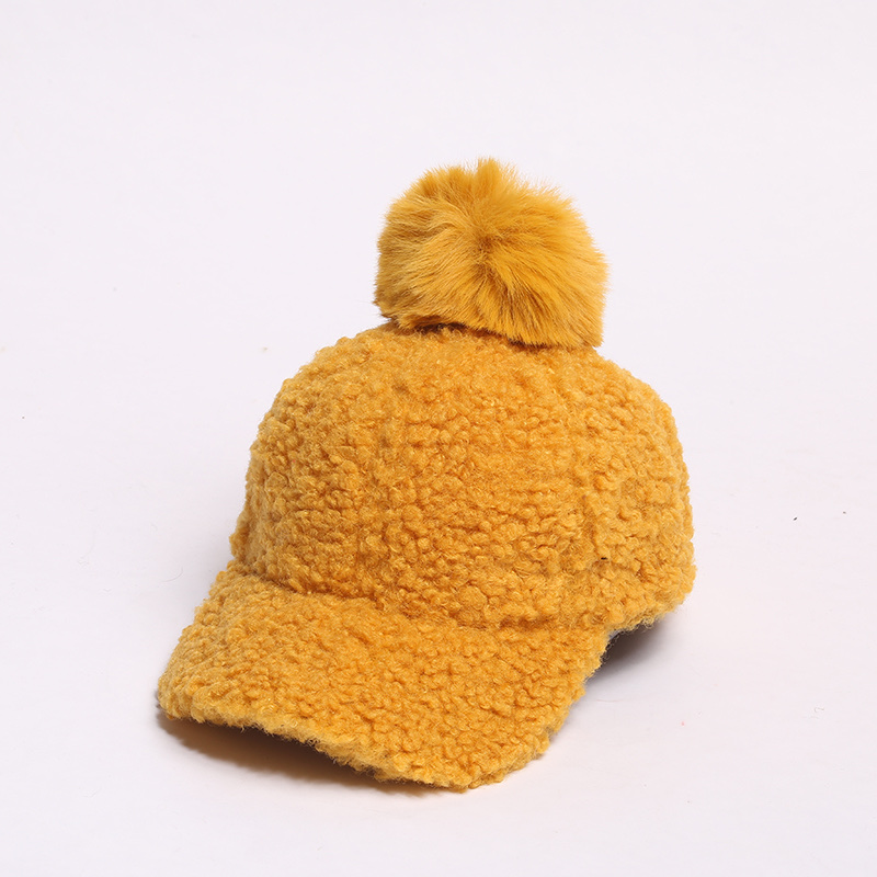 South Korea Instagram Lamb Velvet Cap Children Big Face Wide Eaves Winter Korean Version Of Fashion All Thick Ball Ball Cap Application Scenario