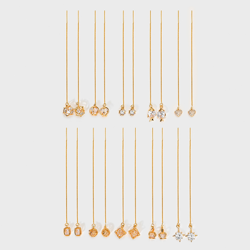 2021 Live-streaming bestseller 925 Silver Needle Gold-plated Zircon ear Thread Women's Niche simple earrings and fashionable earrings wholesale details Picture