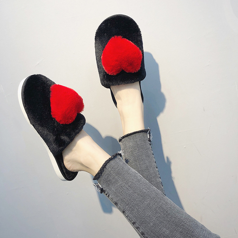 Baotou Indoor Home Female Cotton Drag Autumn And Winter New Korean Version Of Love Plush Warm Slippers details Picture