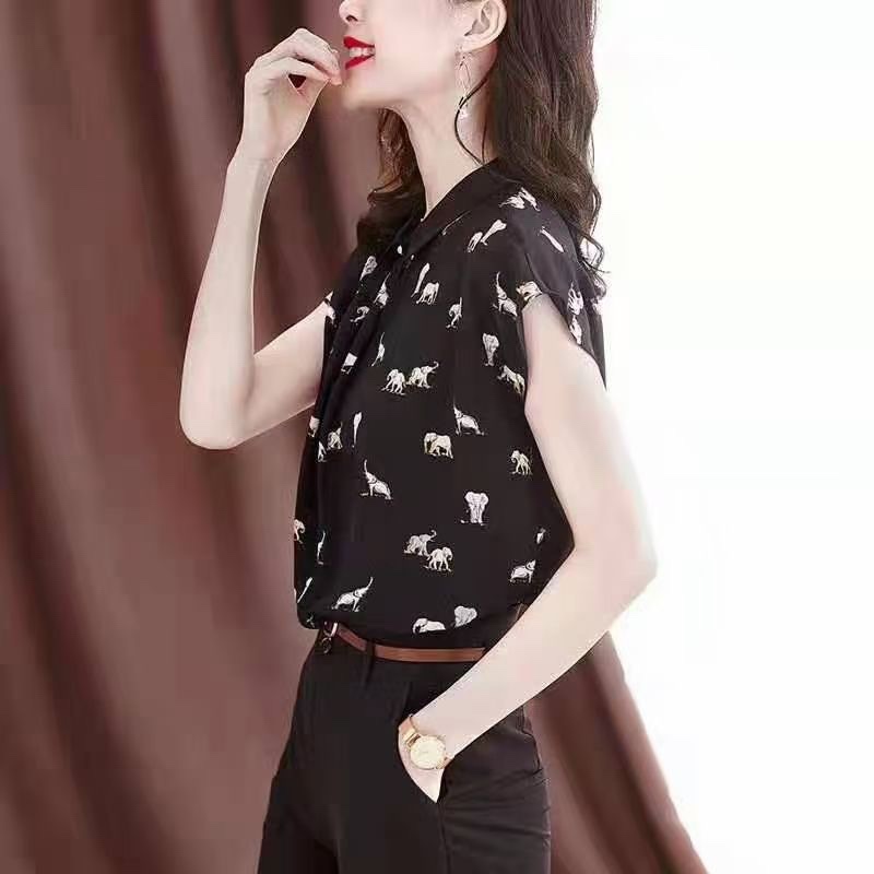 大象黑底真丝上衣