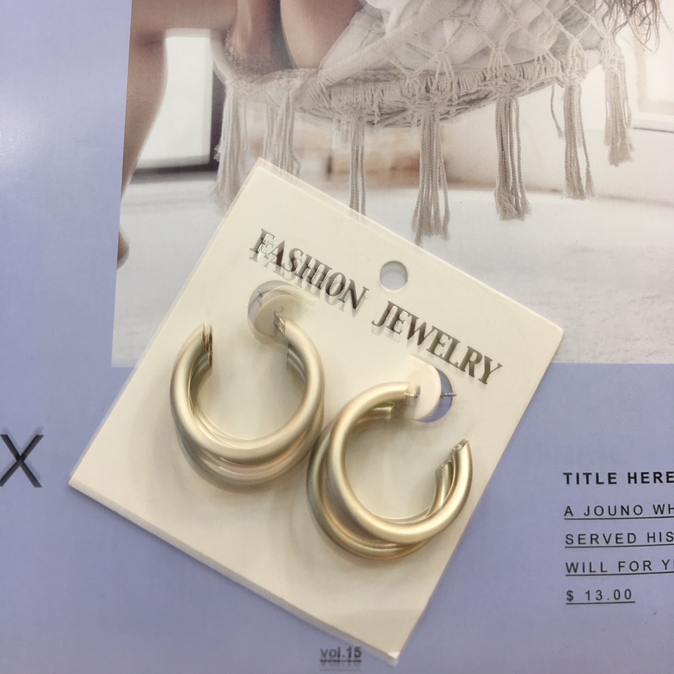 Network explosion 925 silver needle real gold plated copper tube C word earring girl