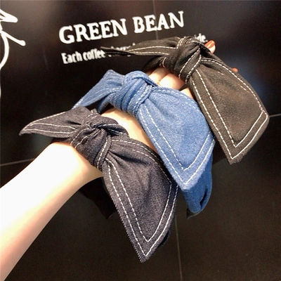 Denim Double Line Bow Headband Vintage Lace Pearl Headband Face Press Headband Headband For Women