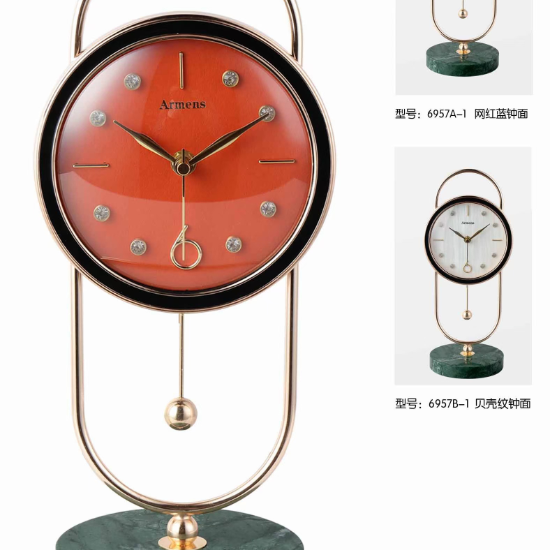 现代简约皮革座钟客厅家用时尚摆台式钟表摆放式坐钟欧式轻奢台钟信意工艺33