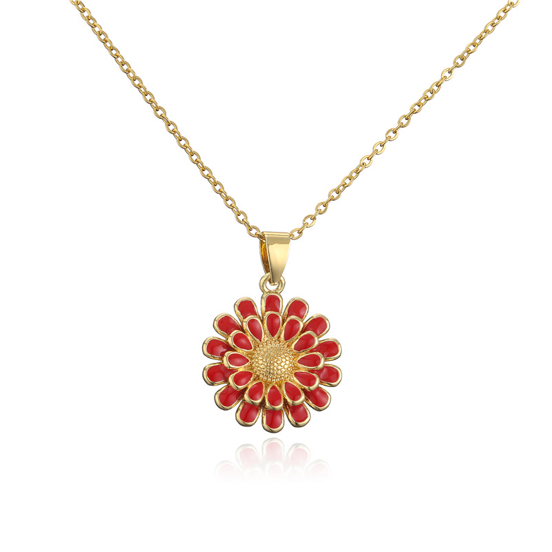 Cross-border supply 10-color oil-dripping sunflower pendant, copper-plated 18K gold necklace, popular European and American accessories detail image 8
