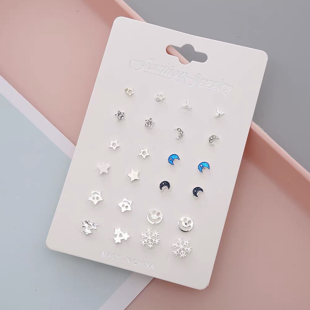 Star star moon temperament advanced sense earrings set Japan and South Korea version new