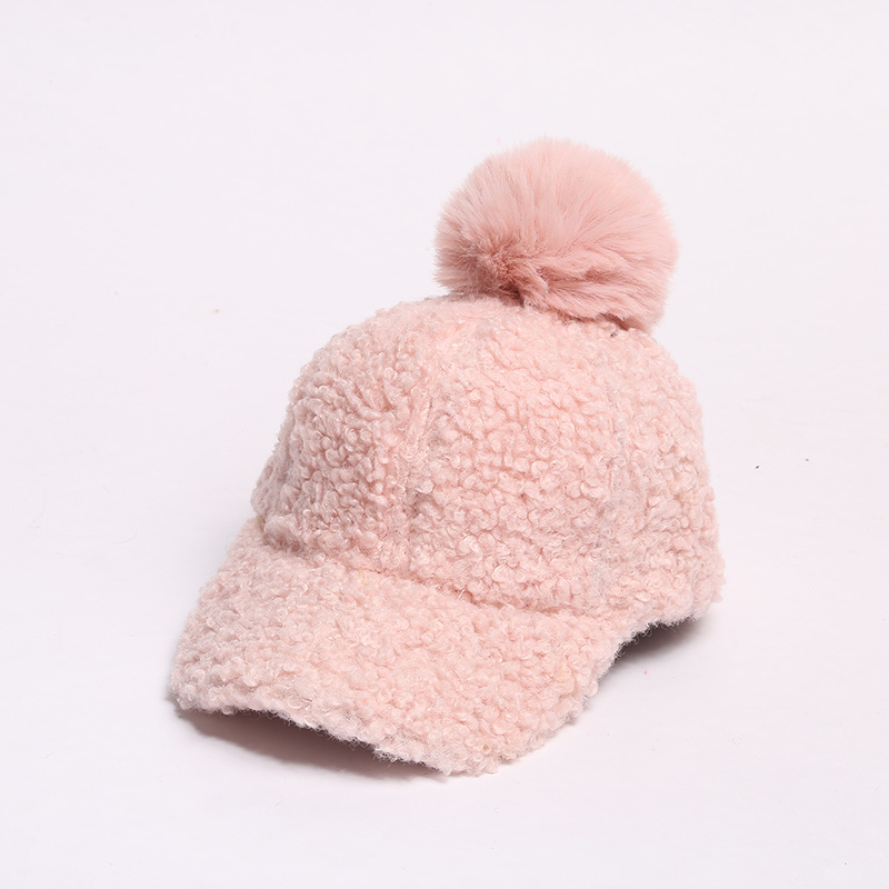 South Korea Instagram Lamb Velvet Cap Children Big Face Wide Eaves Winter Korean Version Of Fashion All Thick Ball Ball Cap Specification drawing