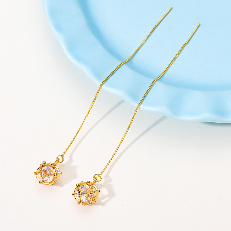 2021 Live-streaming bestseller 925 Silver Needle Gold-plated Zircon ear Thread Women's Niche simple earrings and fashionable earrings wholesale detail image 7
