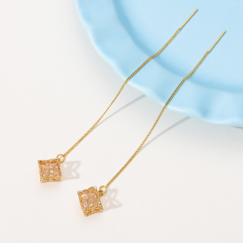 2021 Live-streaming bestseller 925 Silver Needle Gold-plated Zircon ear Thread Women's Niche simple earrings and fashionable earrings wholesale detail image 5