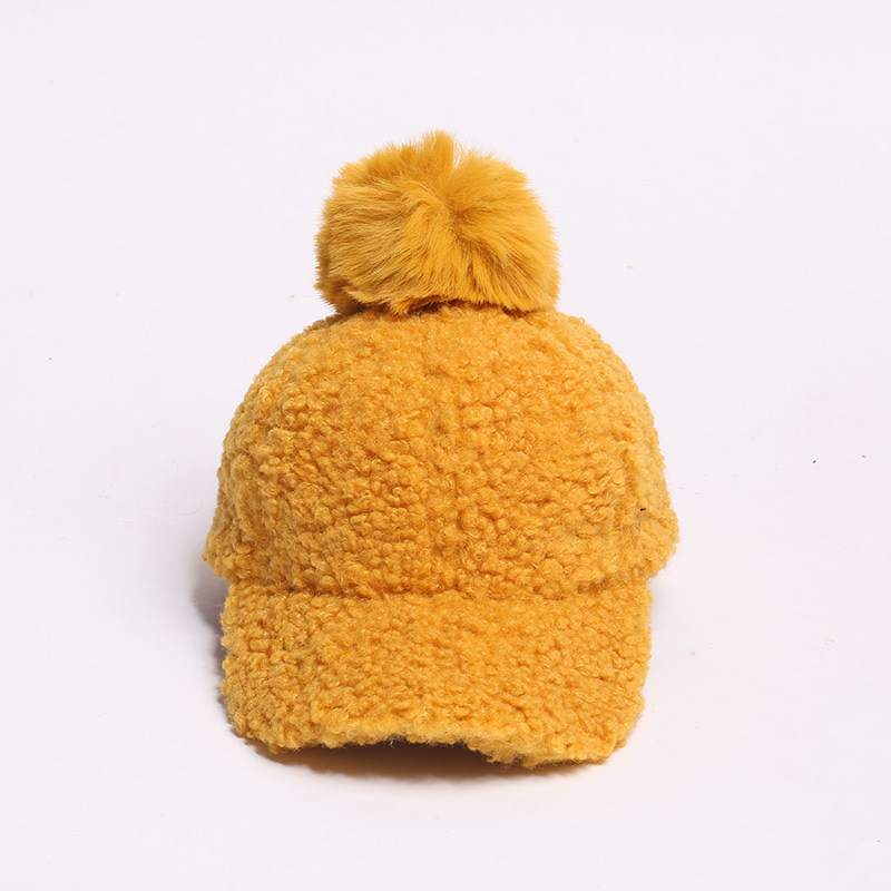South Korea Instagram Lamb Velvet Cap Children Big Face Wide Eaves Winter Korean Version Of Fashion All Thick Ball Ball Cap Item Picture