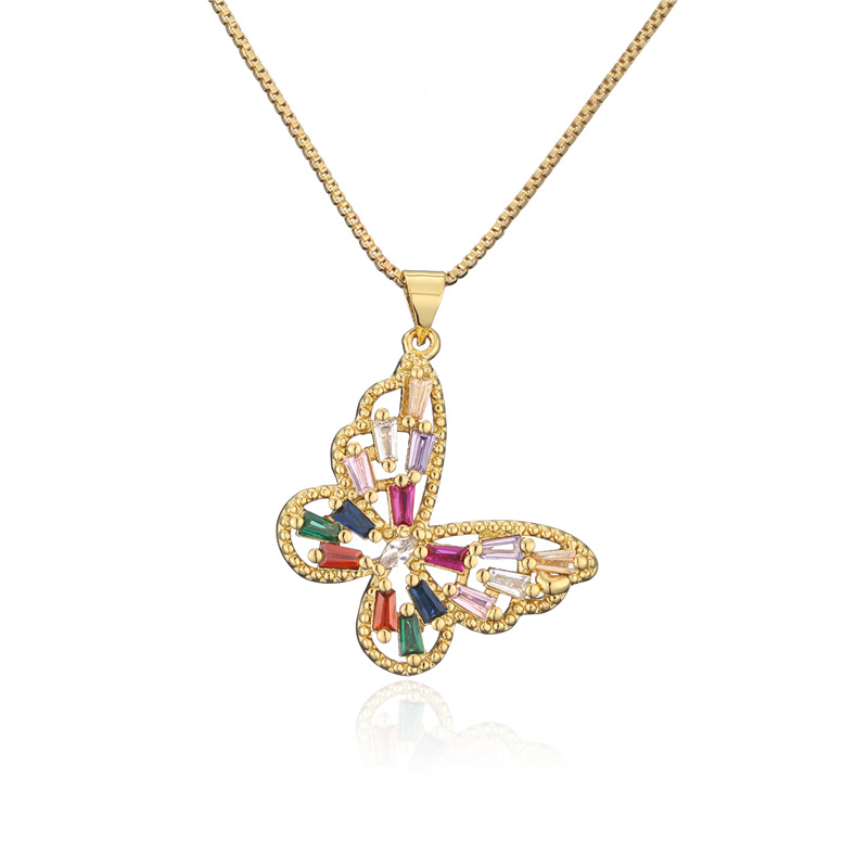 Cross-border new product copper micro-inlaid colored zirconium butterfly pendant necklace detail image 1