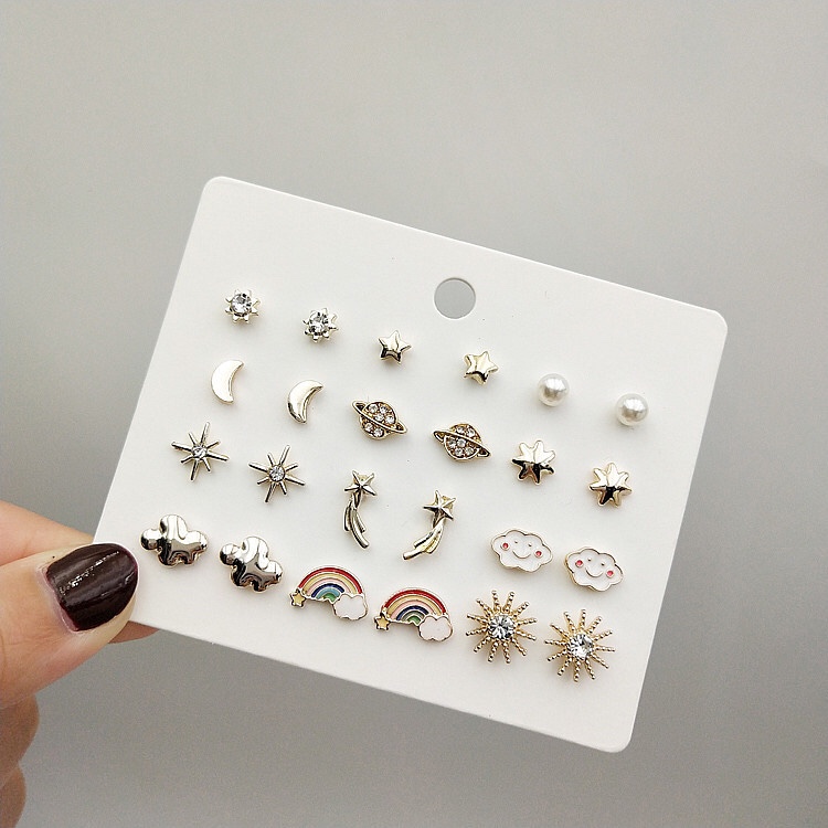 Steel Needle Set Earrings 12 pairs of simple fashion earrings set