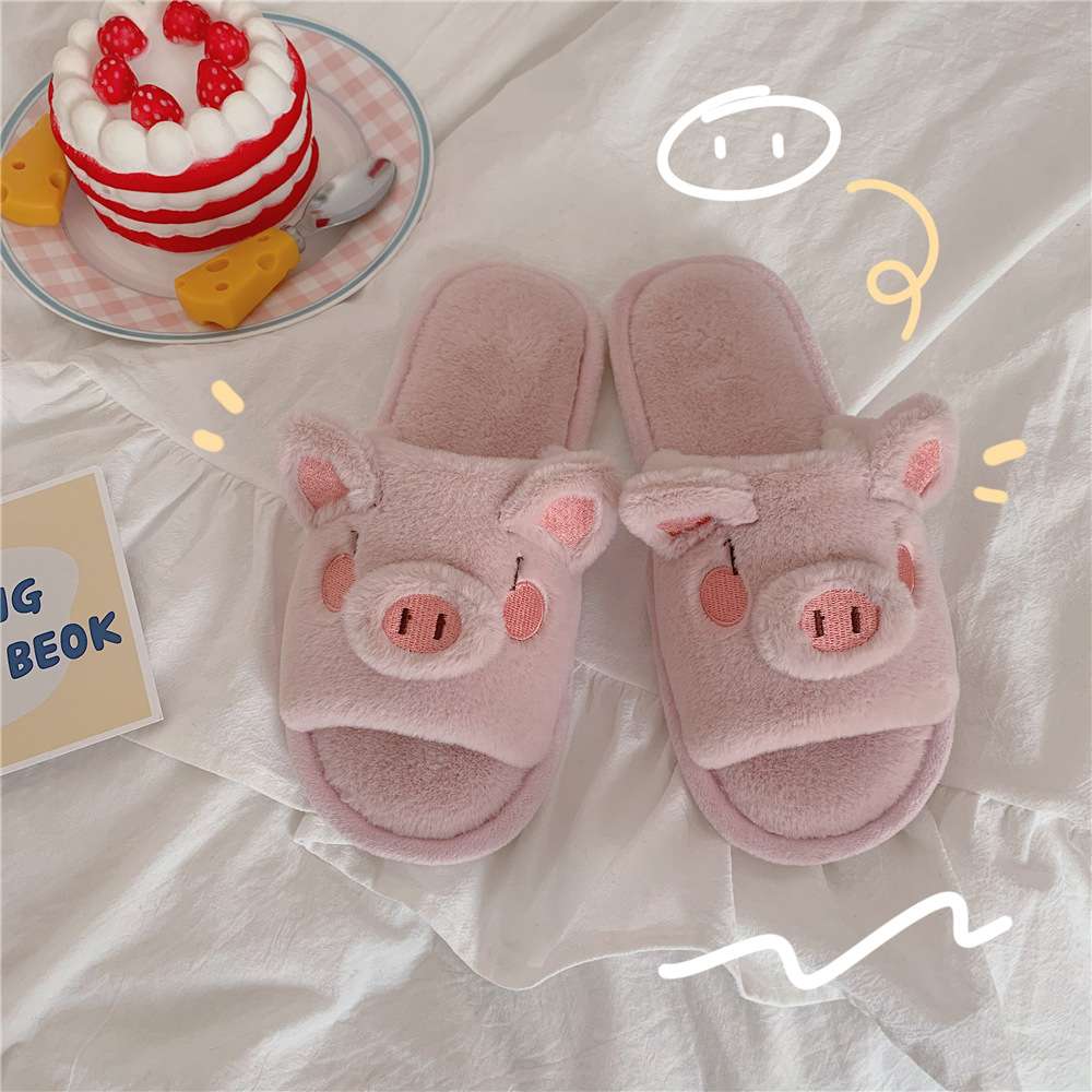Chinese trend Chinese-style cotton and linen slippers s cartoon girl heart cotton slippers for women autumn and winter indoor home use student flat flat one-line wool slippers Application Scenario