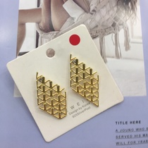 Network explosion 925 silver needle real gold plated diamond check metal earrings female