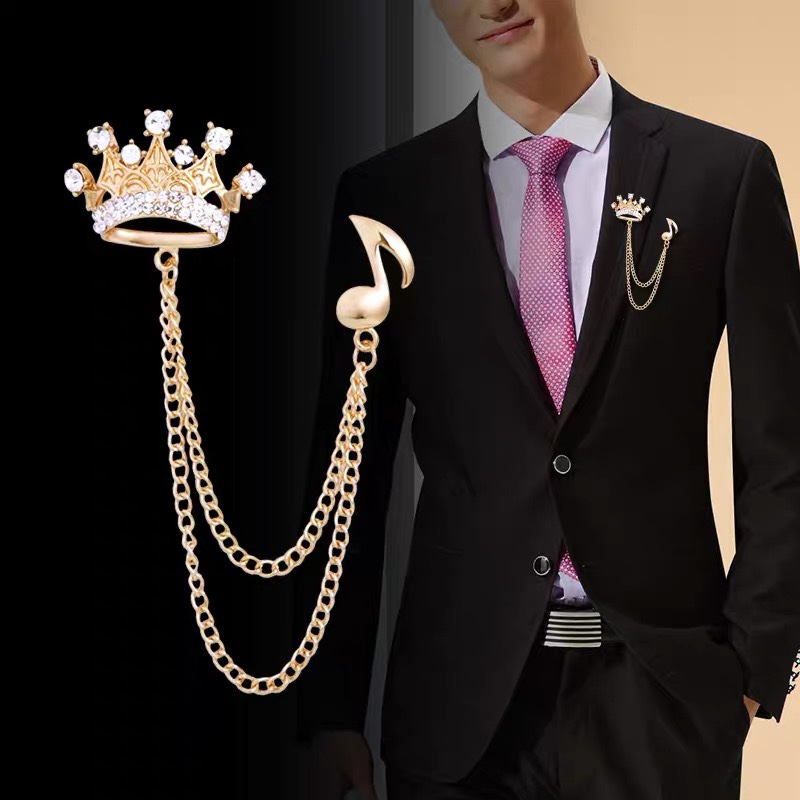 Korean men's crown corsage suit high-grade brooch Note pin fringe buckle shirt chain English style buckle pin