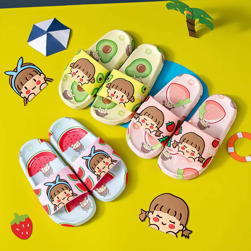 Summer new cute little girl children's slippers cartoon fruit girl home soft non-slip family slippers