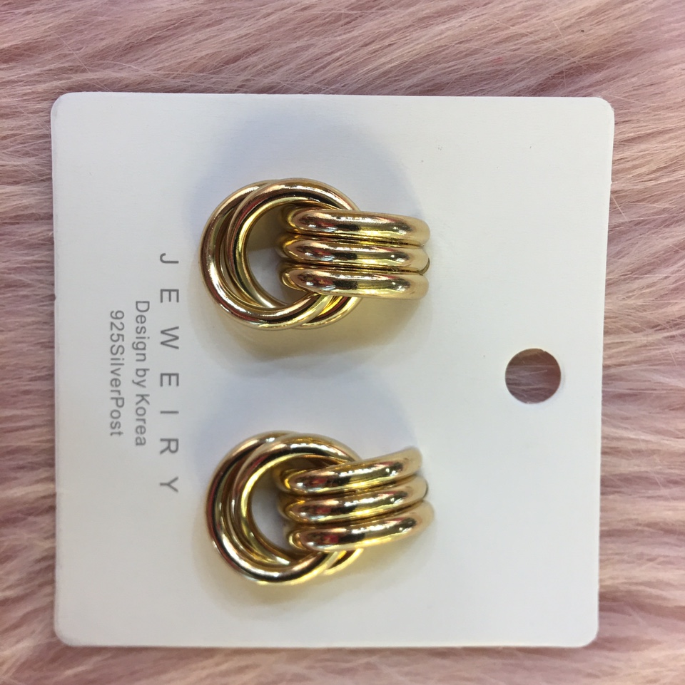 Network red explosion 925 silver needle, real gold copper ring earrings girl