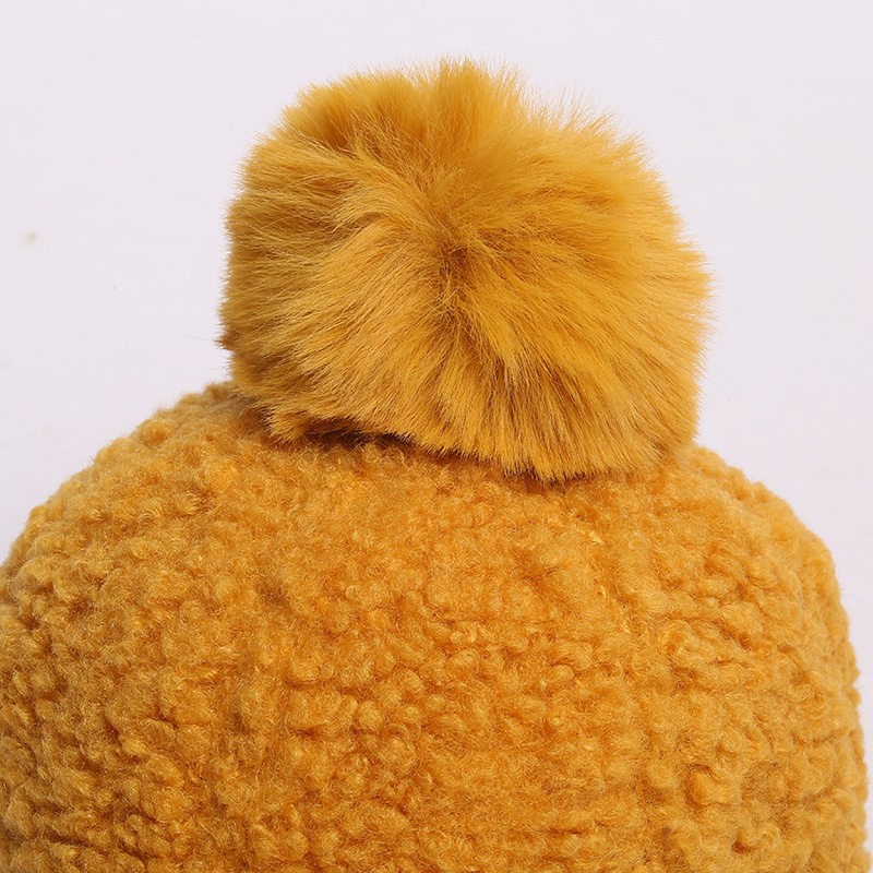 South Korea Instagram Lamb Velvet Cap Children Big Face Wide Eaves Winter Korean Version Of Fashion All Thick Ball Ball Cap undefined