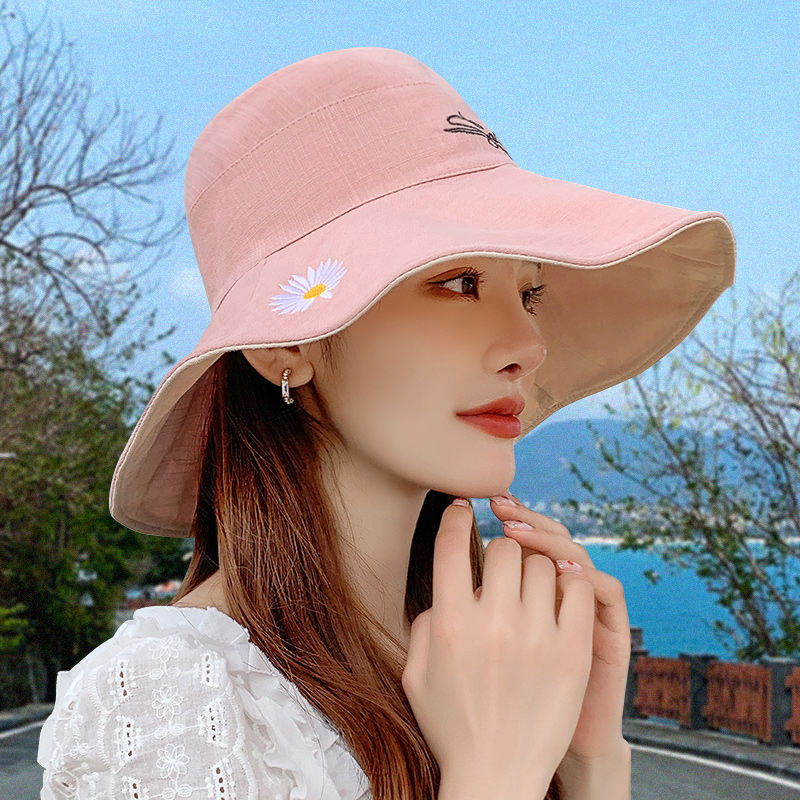 韩版双面小雏菊渔夫帽女夏天日系遮脸潮百搭遮阳大沿太阳防晒帽子详情图6