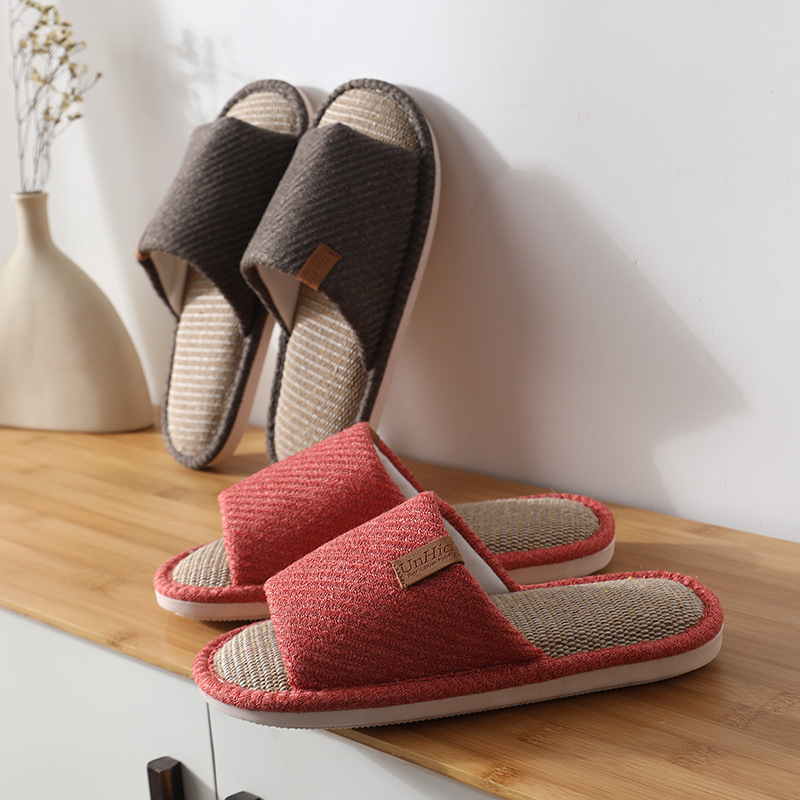 2021 new summer slippers for women couples, indoor couples, home use, warm floor, anti-slip linen slippers