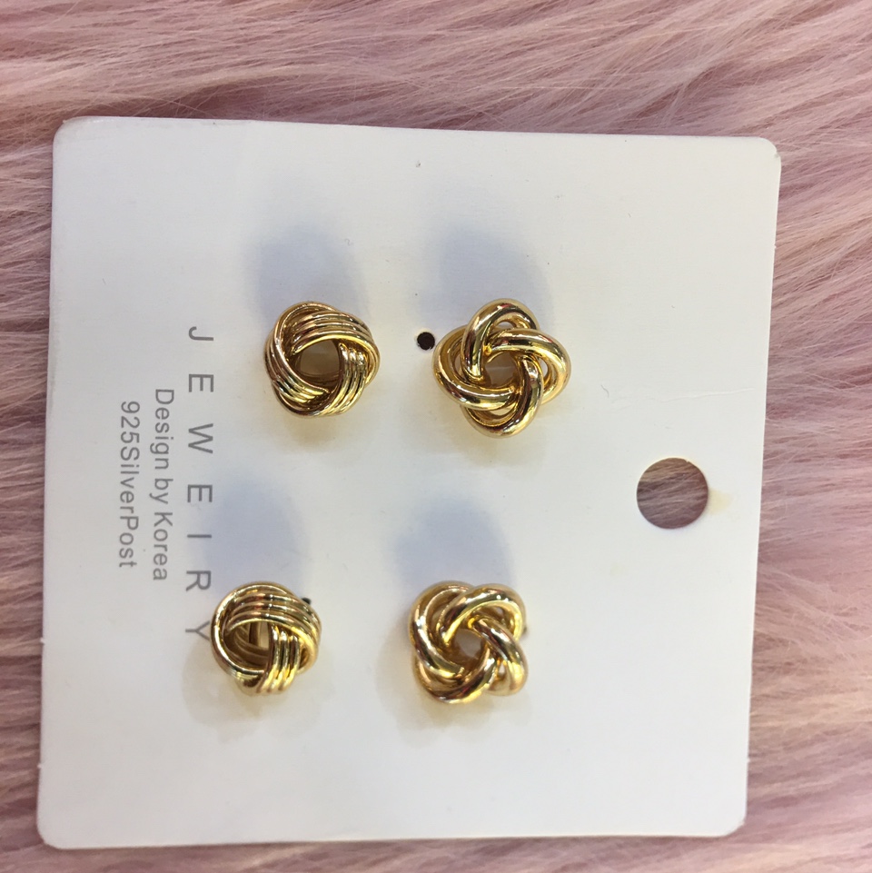 Network red explosion 925 silver needle, real gold copper pipe twist shaped earring girl
