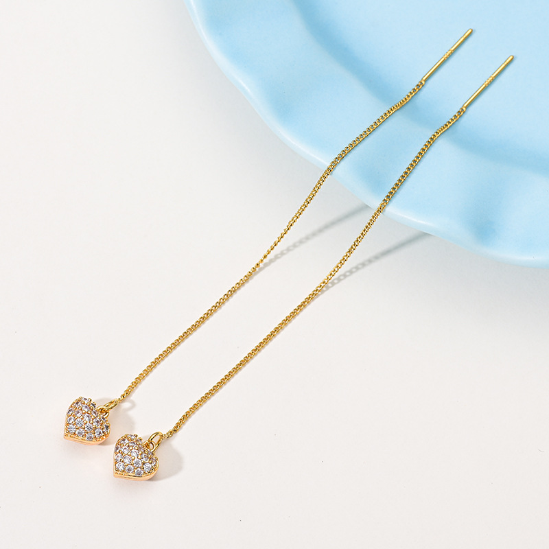 2021 Live-streaming bestseller 925 Silver Needle Gold-plated Zircon Ear Thread Women's Niche Simple Earrings, fashionable earrings wholesale 1 detail image 3