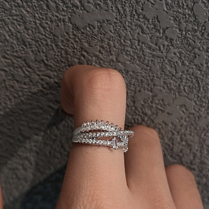 High sense fashion temperament diamond set geometric cross T diamond zircon ring
