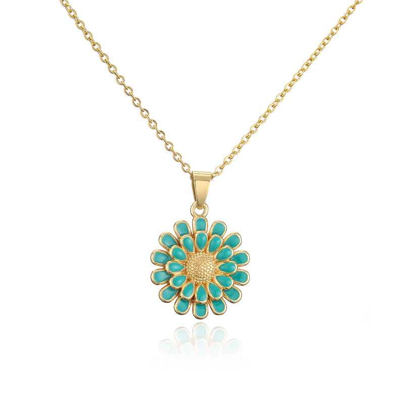 Cross-border supply 10-color oil-dripping sunflower pendant, copper-plated 18K gold necklace, popular European and American accessories detail image 3