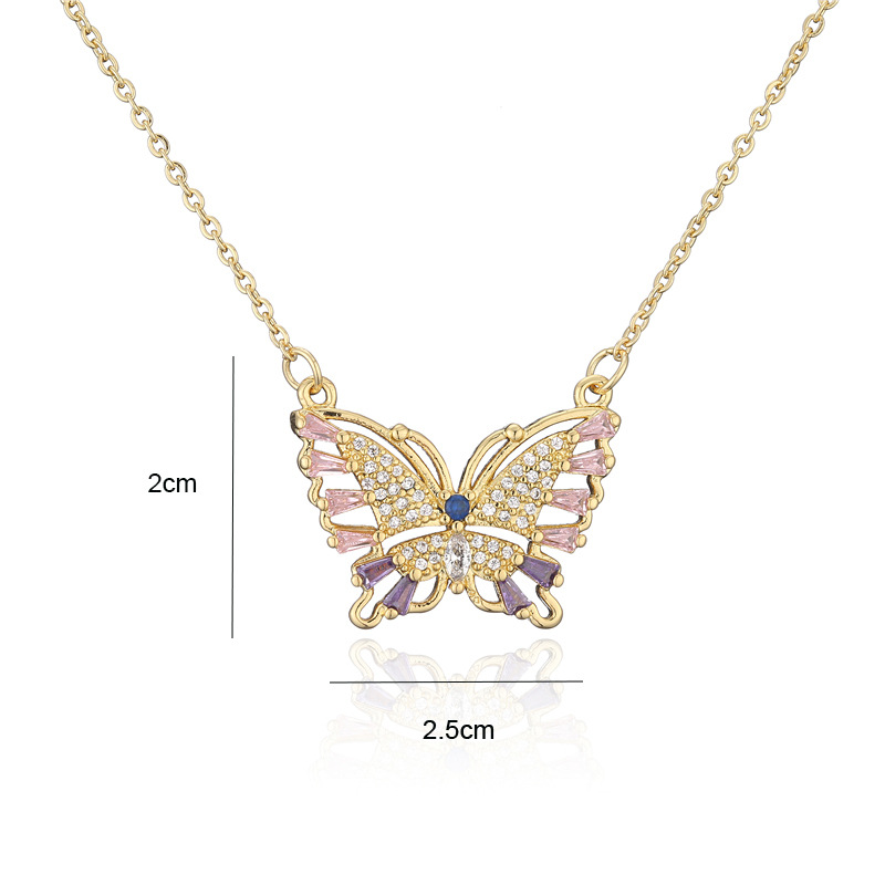 Cross-border new product copper micro-inlaid colored zirconium butterfly pendant necklace detail image 2
