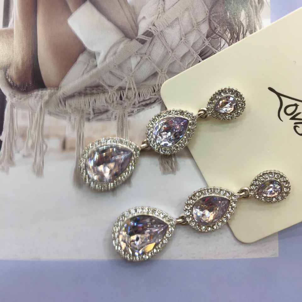 Network explosion 925 silver needle real gold electroplated purple rhinestone metal earring girl